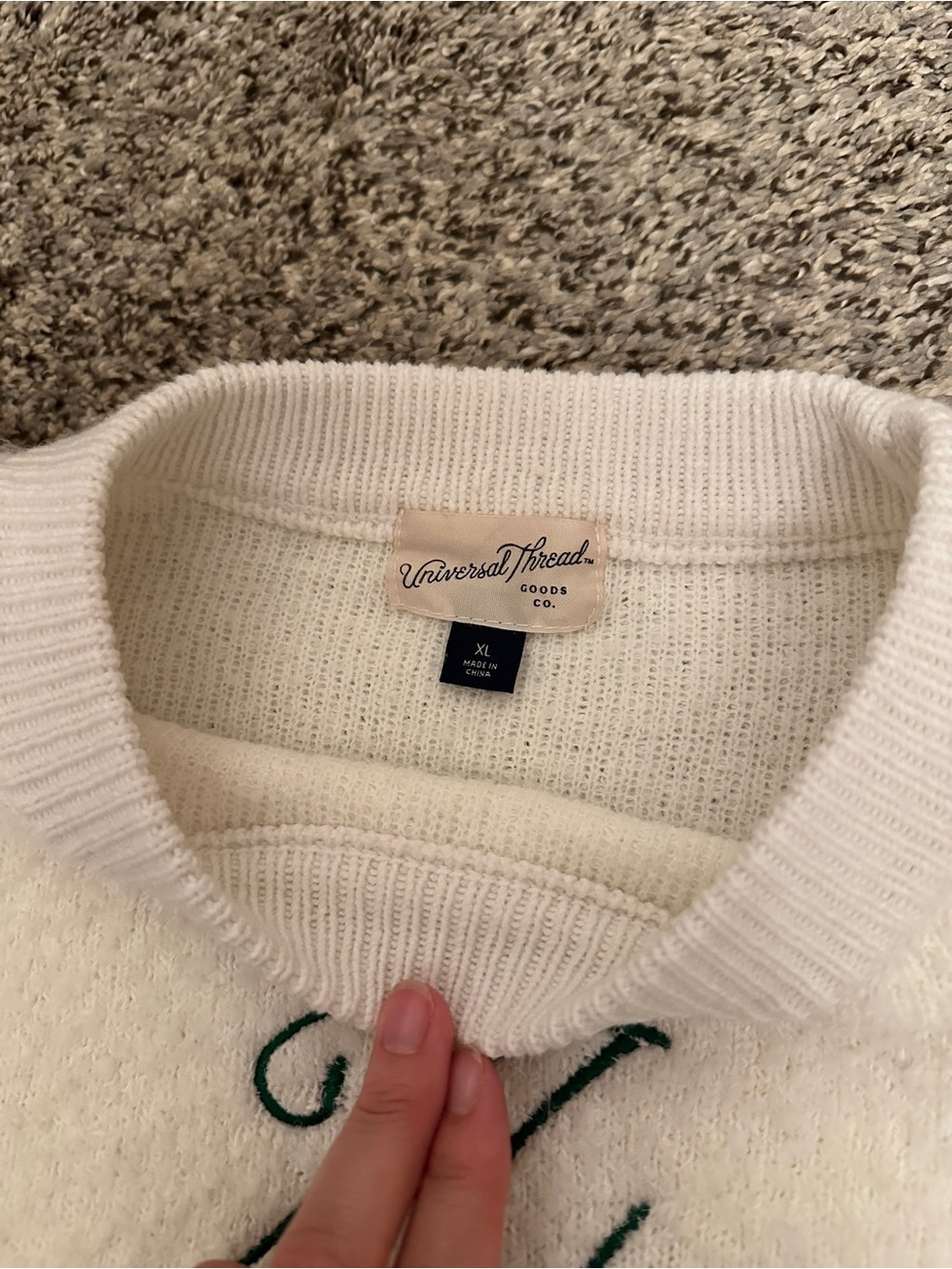 Universal Thread Cream Knit Pullover with Green Script - Picture 3 of 3